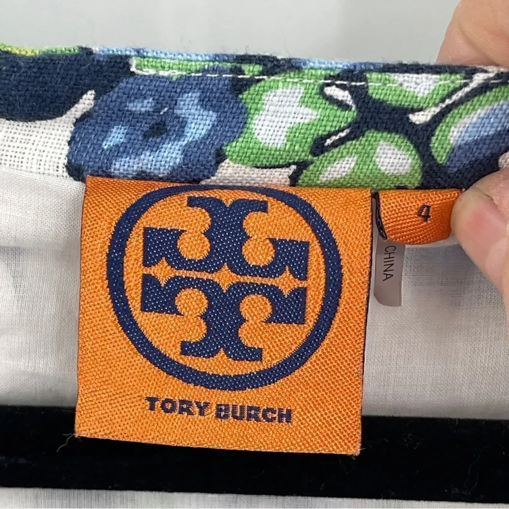 Tory Burch Blue Green White Amalia Linen Dress